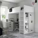 IKEA SMÅSTAD СМОСТАД, кровать-чердак, Белый серый с письменным столом с 4 ящиками, 90x200 см 094.355.88 фото thumb №4
