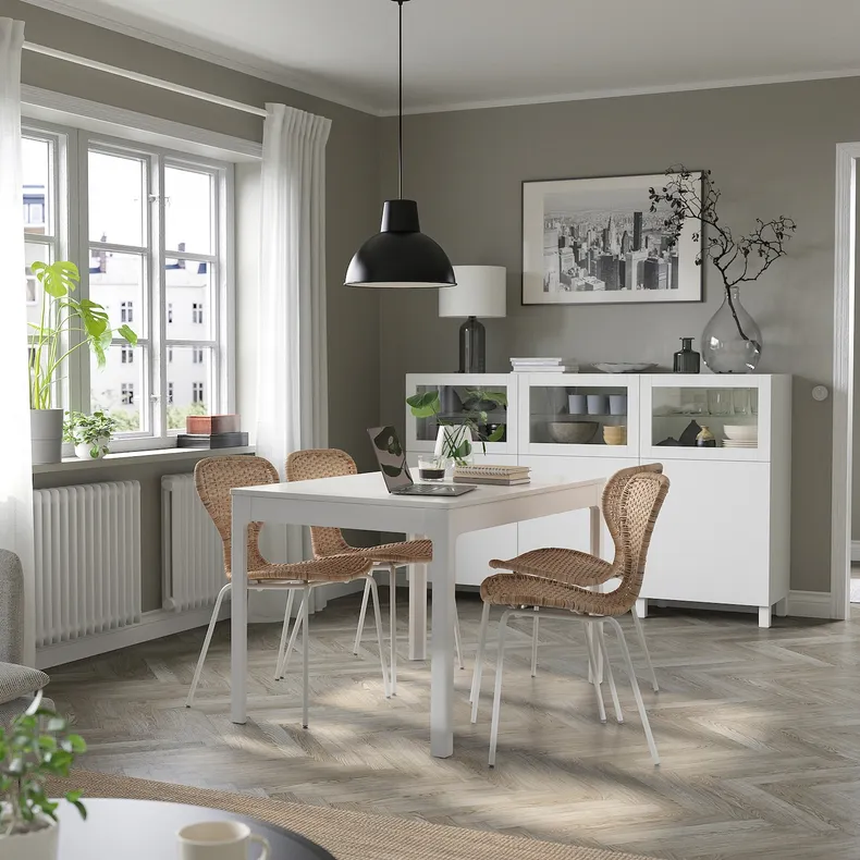 IKEA EKEDALEN ЭКЕДАЛЕН / ÄLVSTA ЭЛЬВСТА, стол и 4 стула, белый / ротанговый белый, 120 / 180x80 см 094.815.80 фото №4