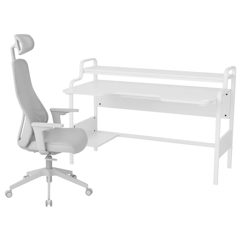 IKEA FREDDE ФРЕДДЕ / MATCHSPEL МАТЧСПЕЛЬ, геймерський стіл та крісло, білий/світло-сірий, 74 см 395.376.27 фото №1