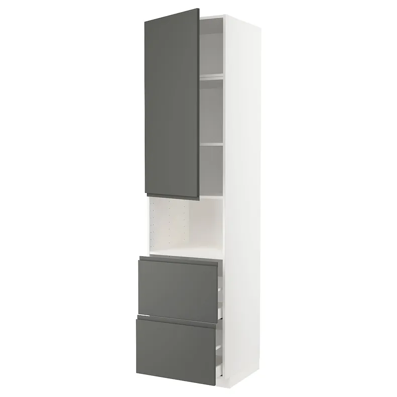 IKEA METOD МЕТОД / MAXIMERA МАКСІМЕРА, висока шафа для мікрох печі, 2 шухл, білий / Voxtorp темно-сірий, 60x60x240 см 994.579.86 фото №1