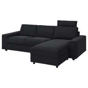 IKEA VIMLE ВИМЛЕ, 3-местный диван с козеткой, с подголовником с широкими подлокотниками / Саксемара черный синий 194.017.62 фото