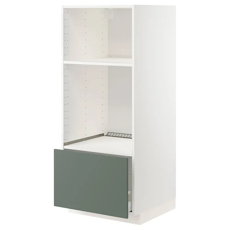 IKEA METOD МЕТОД / MAXIMERA МАКСИМЕРА, высокий шкаф с ящиком д / духовки / СВЧ, белый / бодарский серо-зеленый, 60x60x140 см 993.171.80 фото №1
