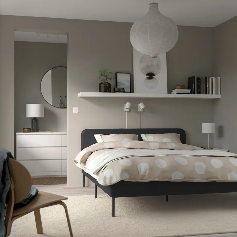 IKEA SLATTUM СЛАТТУМ, каркас кровати с обивкой, Виссл темно-серый, 140x200 см 005.712.45 фото №2
