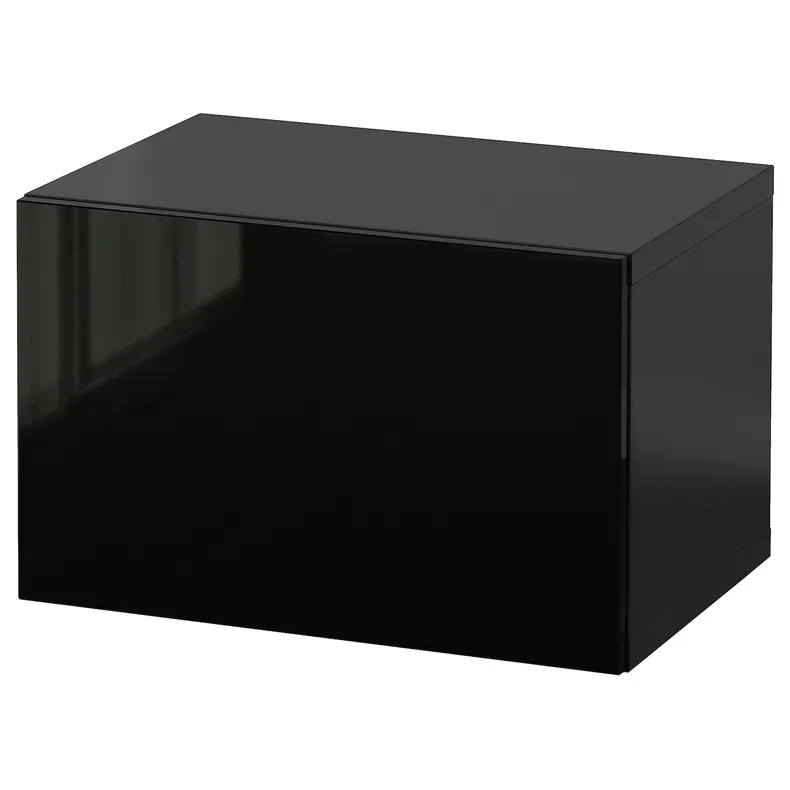 IKEA BESTÅ БЕСТО, настінна комбінація шаф, чорний / коричневий / Selsviken глянцевий / чорний, 60x42x38 см 494.296.94 фото №1