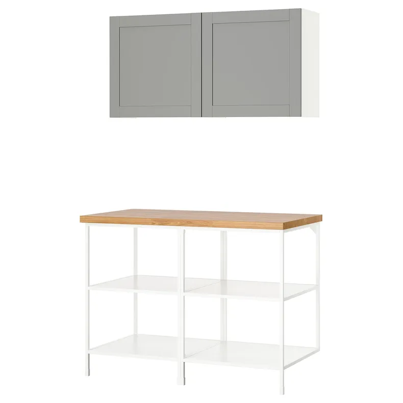 IKEA ENHET ЕНХЕТ, шафа, біла/сіра рамка, 123x63.5x207 см 995.480.53 фото №1