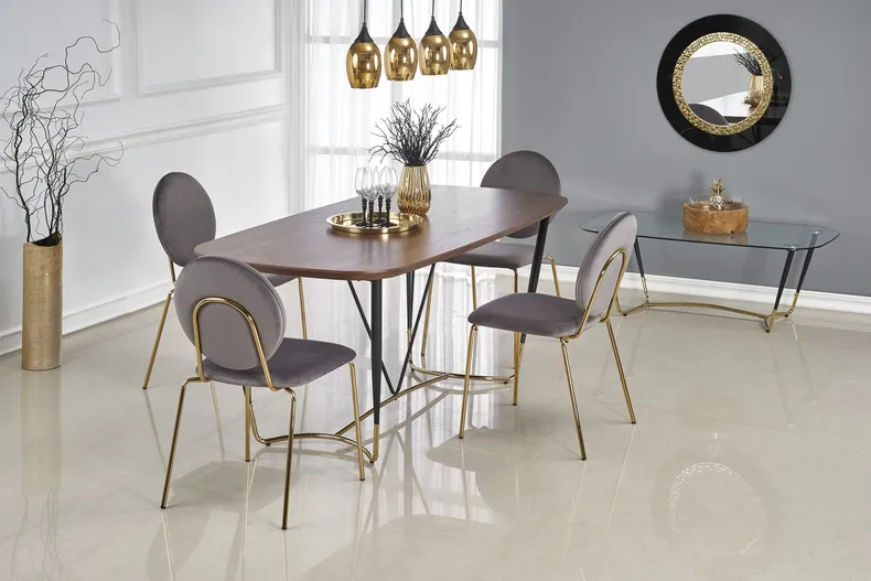 Кухонний стіл HALMAR MANCHESTER 180x90 см, стільниця - горіх, ніжки - чорний / золото фото №3