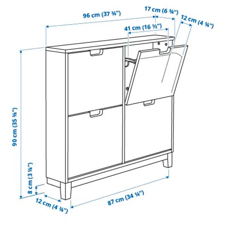 IKEA STÄLL СТЕЛЛЬ, шафа для взуття з 4 відділеннями, темно-сірий, 96x17x90 см 905.302.36 фото №6