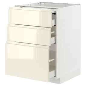 IKEA METOD МЕТОД / MAXIMERA МАКСИМЕРА, напольный шкаф с выдвиж панелью / 3ящ, белый / светло-бежевый глянцевый Voxtorp, 60x60 см 294.335.26 фото