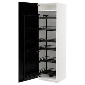 IKEA METOD МЕТОД, высокий шкаф с выдвижным модулем, белый / Лерхиттан с черными пятнами, 60x60x200 см 994.720.05 фото