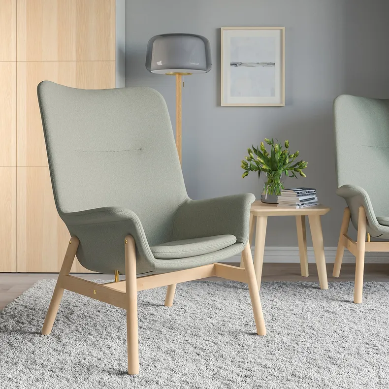 IKEA VEDBO ВЕДБУ, кресло c высокой спинкой, Окрашен в светло-зеленый цвет 305.522.26 фото №4