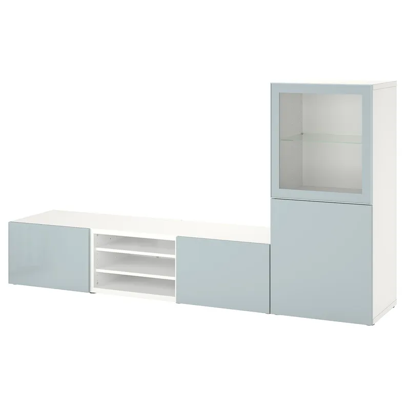IKEA BESTÅ БЕСТО, комбінація шаф для тв / скляні дверц, білий Glassvik / Selsviken світло-сірий синій, 240x42x129 см 994.217.18 фото №1