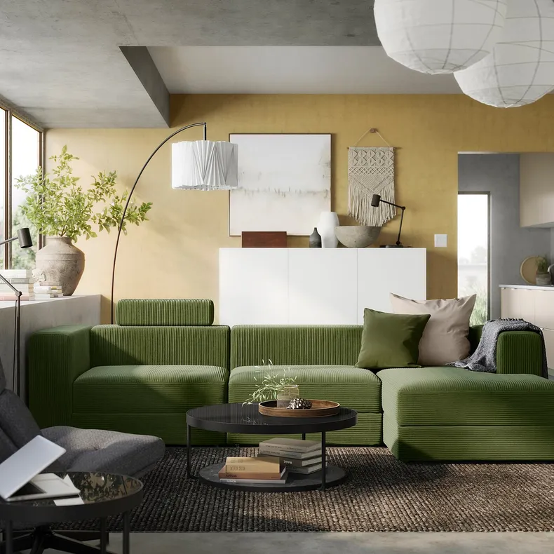 IKEA JÄTTEBO ЄТТЕБУ, 4-місний модульний диван з кушеткою, правий з узголів'ям / САМСАЛА темний жовто-зелений 595.109.00 фото №2