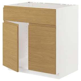 IKEA METOD МЕТОД, підлог шафа д/мийки/2 двер/фрон пан, білий / Voxtorp імітація. дуб, 80x60 см 495.392.54 фото
