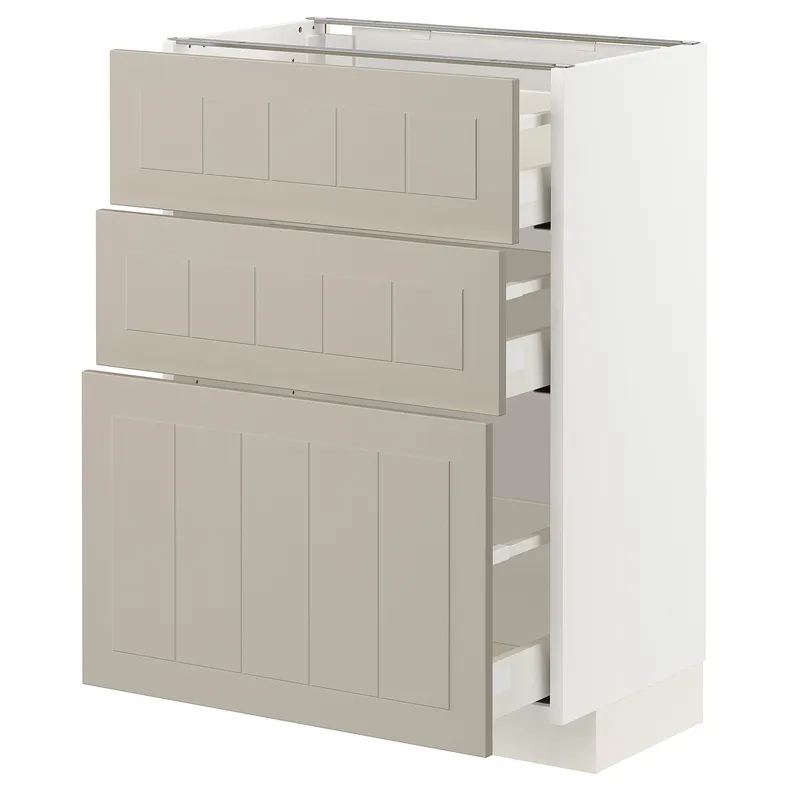 IKEA METOD МЕТОД / MAXIMERA МАКСИМЕРА, напольный шкаф с 3 ящиками, белый / Стенсунд бежевый, 60x37 см 494.081.54 фото №1