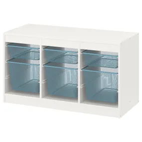 IKEA TROFAST ТРУФАСТ, комбинация д/хранения+контейнеры, белый/серый/синий, 99x44x56 см 494.798.39 фото