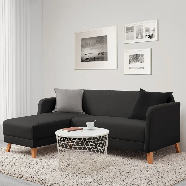 IKEA LINANÄS ЛІНАНЕС, 3-місний диван, з кушеткою / ВІССЛЕ темно-сірий 905.122.42 фото №3