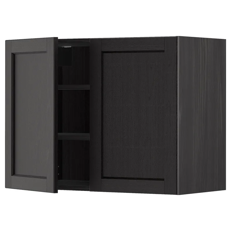 IKEA METOD МЕТОД, навісна шафа з полицями / 2 дверцят, чорний / Лерхіттан, пофарбований у чорний колір, 80x60 см 694.664.40 фото №1