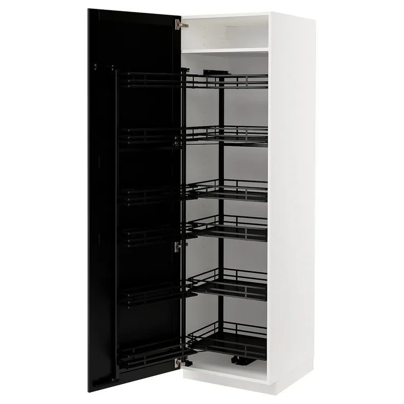 IKEA METOD МЕТОД, высокий шкаф с выдвижным модулем, белый / Лерхиттан с черными пятнами, 60x60x200 см 994.720.05 фото №1