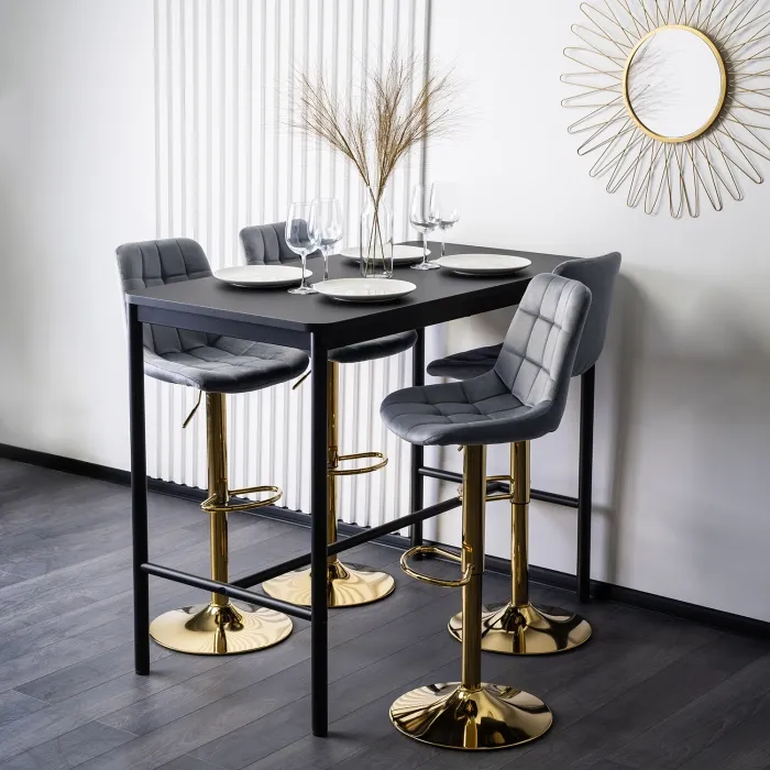 Барный стул бархатный MEBEL ELITE ARCOS Velvet, серый / золотой фото №3