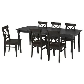 IKEA INGATORP ІНГАТОРП / INGOLF ІНГОЛЬФ, стіл+6 стільців, чорний/коричнево-чорний, 155/215 см 492.968.87 фото