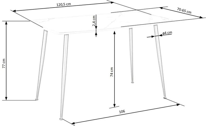 Кухонный стол HALMAR MARCO 120x70 см белый мрамор/черный фото №13