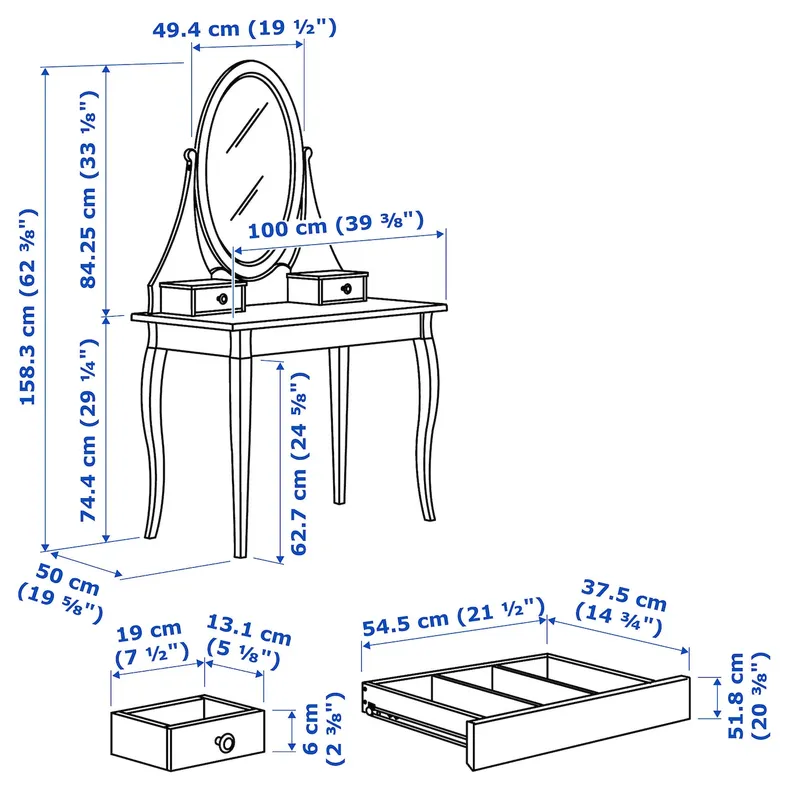 IKEA HEMNES ХЕМНЭС, туалетный столик с зркл, белый, 100x50 см 303.744.13 фото №7