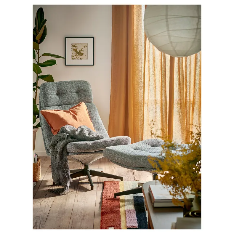 IKEA HAVBERG ХАВБЕРГ, крісло та підставка для ніг, ЛЕЙДЕ сірий / чорний 694.853.25 фото №2