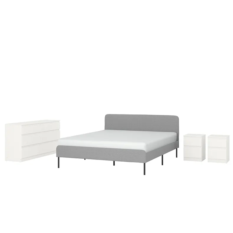 IKEA SLATTUM СЛАТТУМ / KULLEN КУЛЛЕН, меблі д / спальні, компл із 4 предм, КНІСА світло-сірий / білий, 140x200 см 894.903.16 фото №1