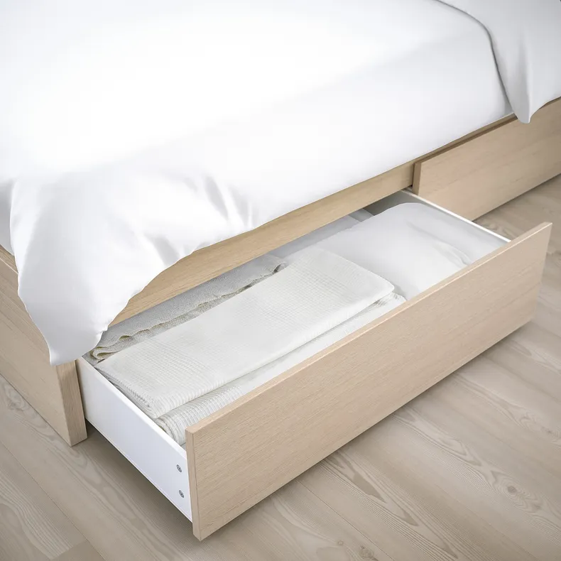 IKEA MALM МАЛЬМ, каркас кровати+2 кроватных ящика, дубовый шпон, беленый, 90x200 см 191.398.27 фото №5