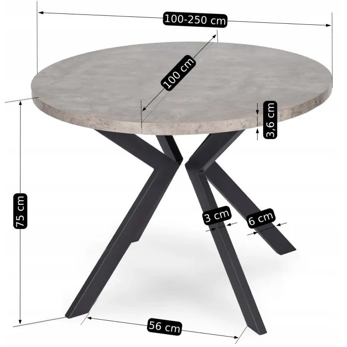 Стол раскладной круглый MEBEL ELITE LUKAS 100-250х100 см, Бетон фото №15