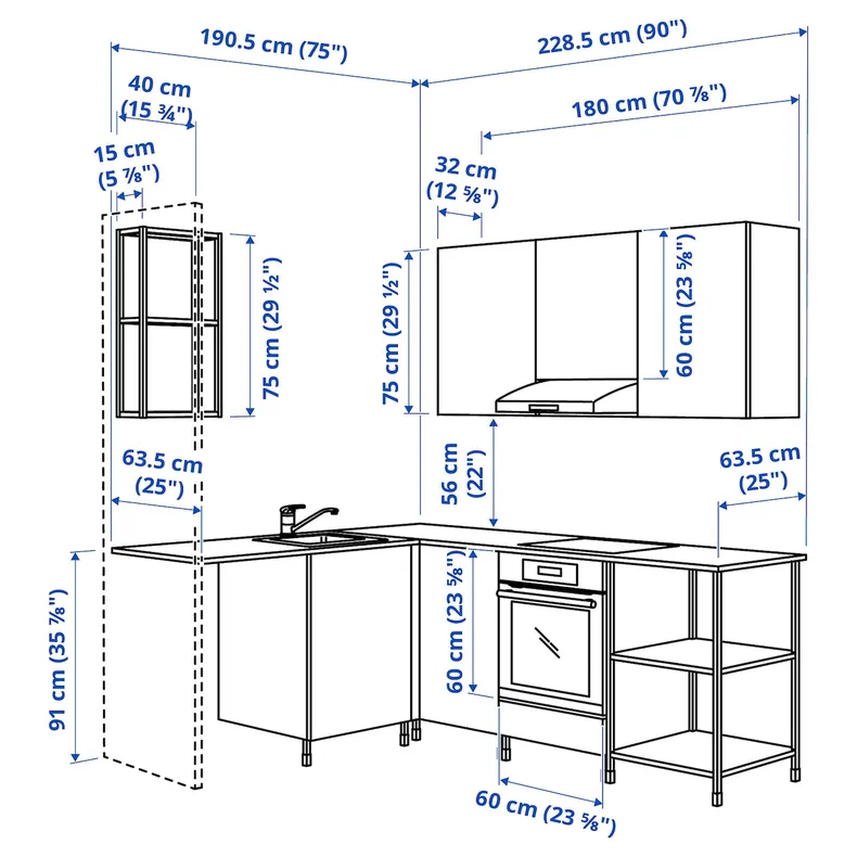 IKEA ENHET ЕНХЕТ, кутова кухня, антрацитовий, сірий каркас фото №3