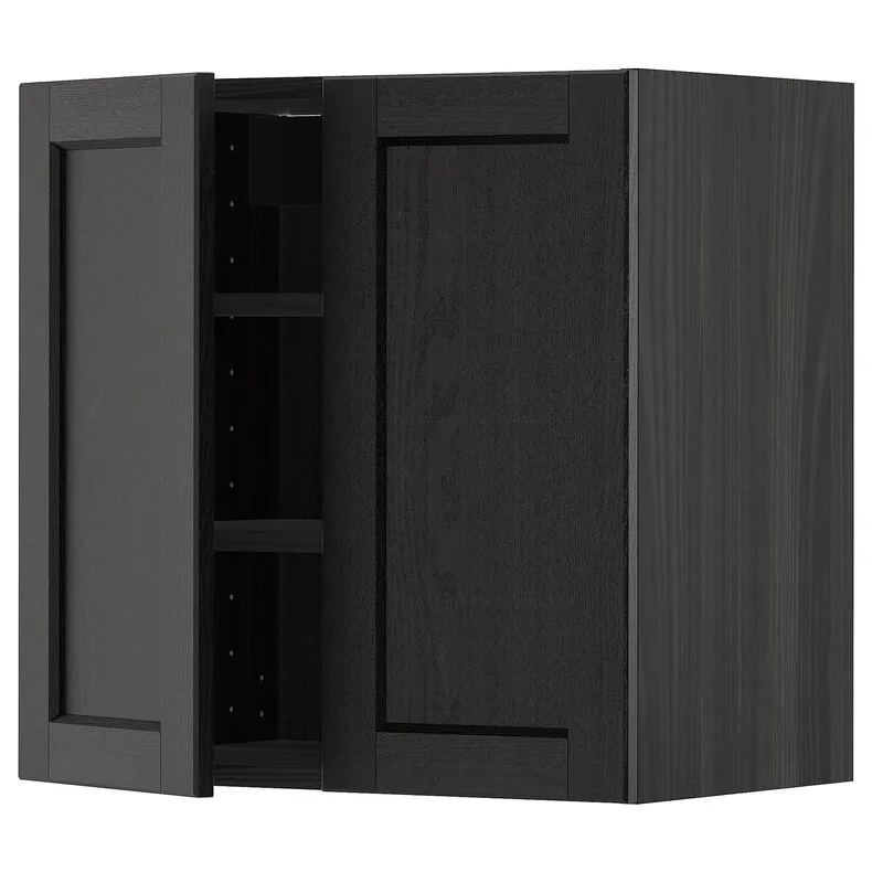 IKEA METOD МЕТОД, навісна шафа з полицями / 2 дверцят, чорний / Лерхіттан, пофарбований у чорний колір, 60x60 см 394.546.84 фото №1