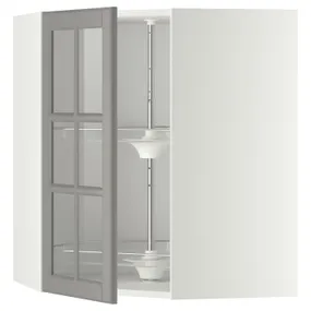 IKEA METOD МЕТОД, углов навесн шкаф с врщ скц / сткл дв, белый / бодбинский серый, 68x80 см 193.949.69 фото