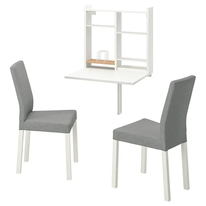 IKEA NORBERG НОРБЕРГ / KÄTTIL КЕТТІЛЬ, стіл+2 стільці, білий / Knisa світло-сірий 594.803.14 фото №1