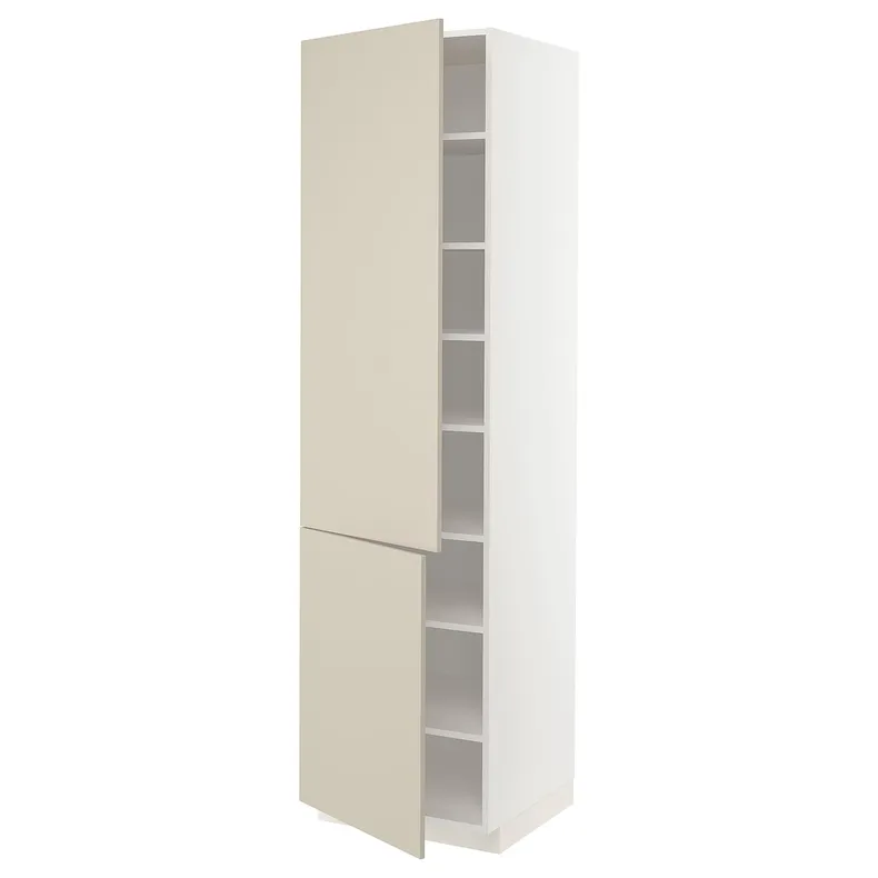 IKEA METOD МЕТОД, высокий шкаф с полками / 2 дверцы, белый / гавсторпский бежевый, 60x60x220 см 394.701.89 фото №1