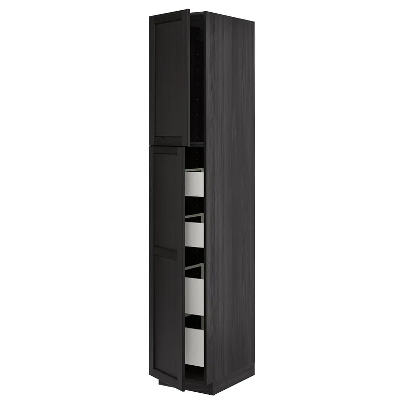 IKEA METOD МЕТОД / MAXIMERA МАКСИМЕРА, высокий шкаф / 2дверцы / 4ящика, черный / Лерхиттан с черными пятнами, 40x60x220 см 394.569.04 фото №1