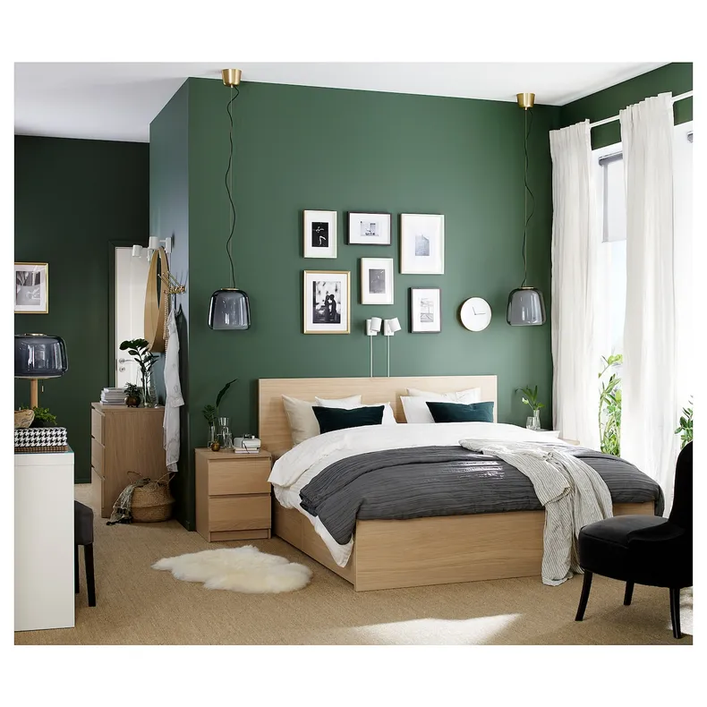 IKEA MALM МАЛЬМ, каркас кровати+2 кроватных ящика, дубовый шпон, беленый / Лурой, 140x200 см 291.765.79 фото №4