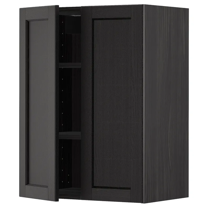 IKEA METOD МЕТОД, навісна шафа з полицями / 2 дверцят, чорний / Лерхіттан, пофарбований у чорний колір, 60x80 см 594.691.61 фото №1