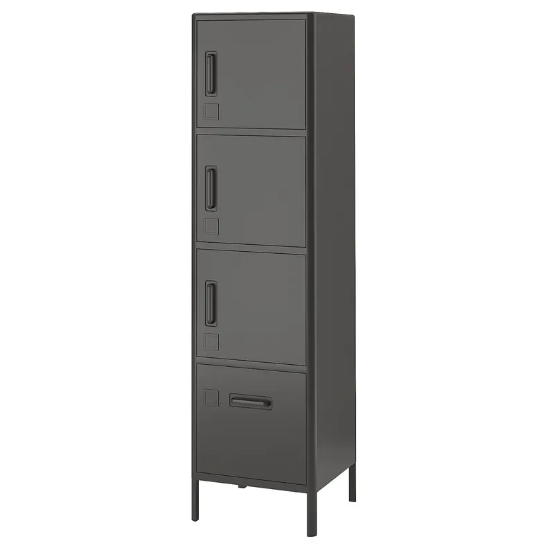 IKEA IDÅSEN ИДОСЕН, высокий шкаф с ящиком и дверцами, тёмно-серый, 45x172 см 004.963.88 фото №1