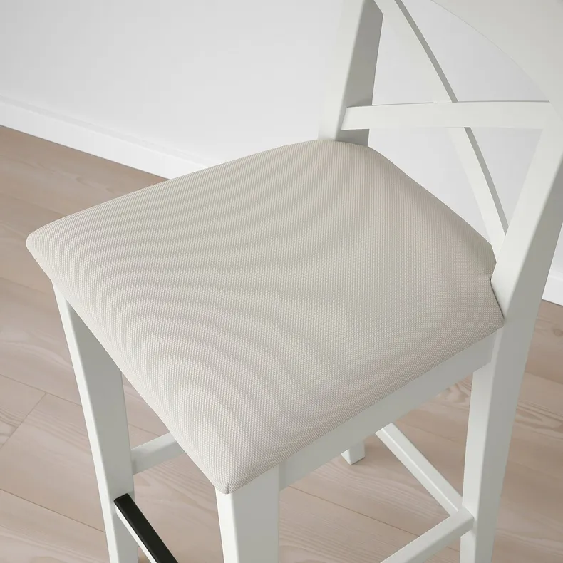 IKEA INGOLF ІНГОЛЬФ, барний стілець зі спинкою, білий / бежевий галантерейний, 65 см 004.787.37 фото №7