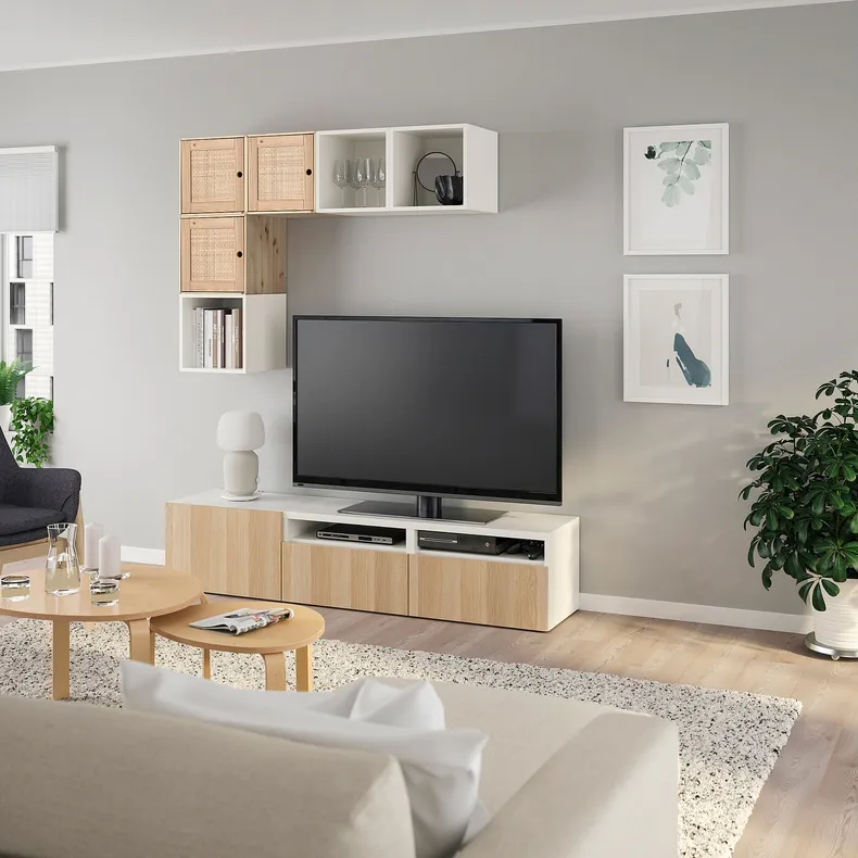 IKEA BESTÅ БЕСТО / EKET ЭКЕТ, комбинация для ТВ, белый / сосна, 180x42x170 см 194.880.10 фото №2