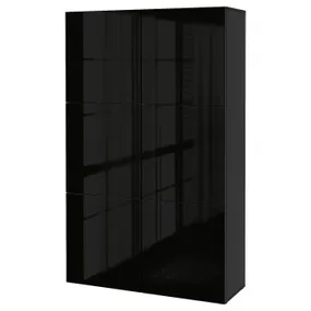 IKEA BESTÅ БЕСТО, комбінація д / зберіган з дверцятами, чорний / коричневий / Selsviken глянцевий / чорний, 120x42x193 см 690.715.23 фото
