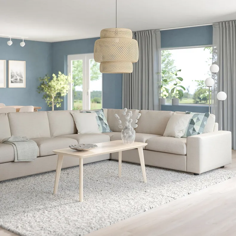 IKEA VIMLE ВИМЛЕ, 5-местный угловой диван, с широкими подлокотниками / бежевый с пунцовым оттенком 394.017.99 фото №2