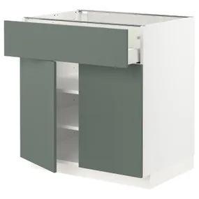 IKEA METOD МЕТОД / MAXIMERA МАКСИМЕРА, напольный шкаф с ящиком / 2дверцами, белый / бодарский серо-зеленый, 80x60 см 194.639.10 фото