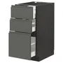 IKEA METOD МЕТОД / MAXIMERA МАКСИМЕРА, напольный шкаф с 3 ящиками, черный / Воксторп темно-серый, 40x60 см 993.109.80 фото