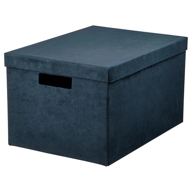 IKEA GJÄTTA ГЙЕТТА, коробка для зберігання з кришкою, темно-синій оксамит, 25x35x20 см 305.704.47 фото №1
