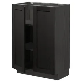 IKEA METOD МЕТОД, напольный шкаф с полками / 2дверцами, черный / Лерхиттан с черными пятнами, 60x37 см 894.658.59 фото