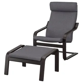 IKEA POÄNG ПОЭНГ, кресло с табуретом для ног, черный / коричневый / темно-серый Skiftebo 494.842.99 фото