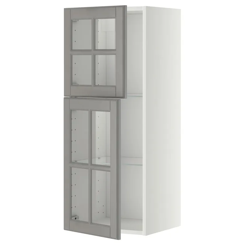 IKEA METOD МЕТОД, настінна шафа, полиці / 2 склх дверц, білий / сірий Бодбін, 40x100 см 893.949.61 фото №1
