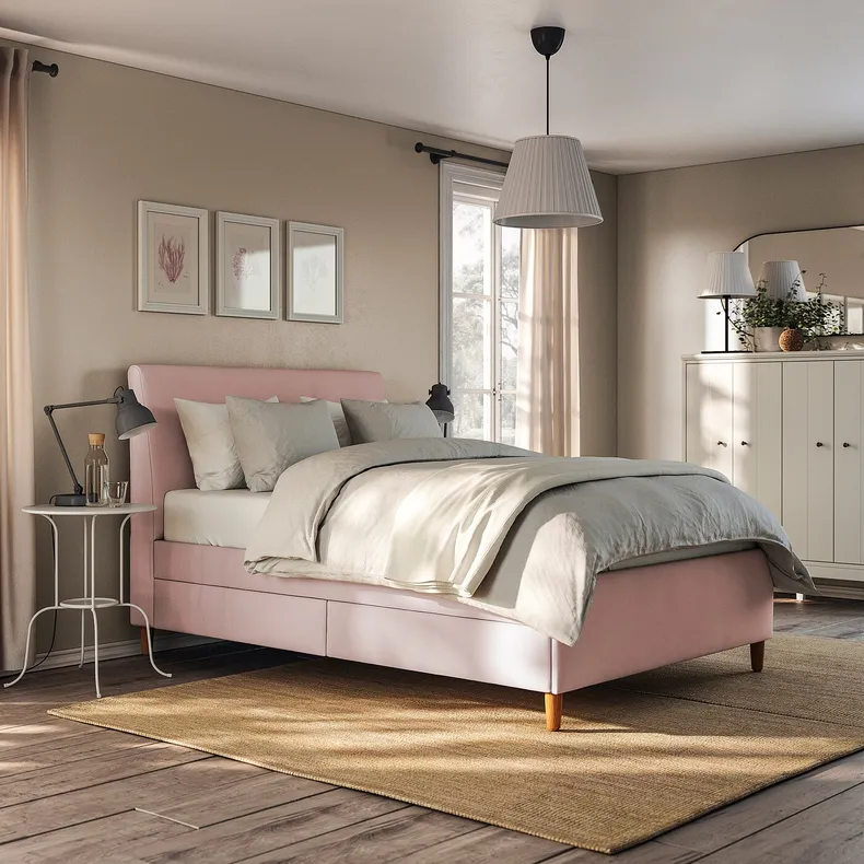 IKEA IDANÄS ИДАНЭС, кровать с отделением для хранения, Окрашенный в бледно-розовый цвет, 140x200 см 804.471.67 фото №6